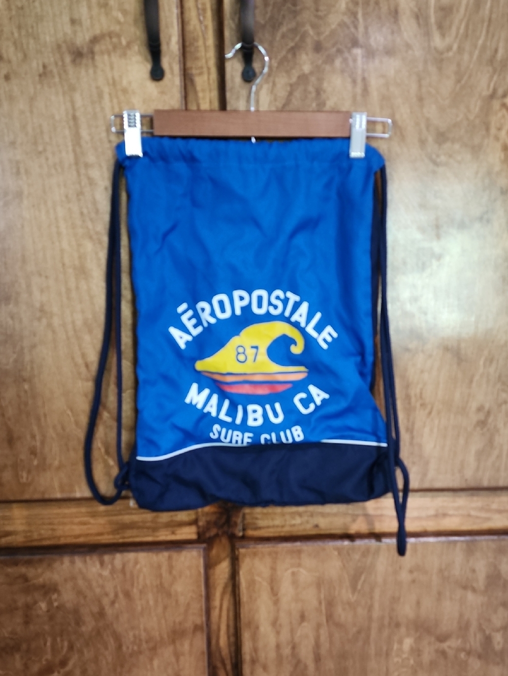 Aeropostale Blue and Yellow Malibu Surf Club Drawstring Backpack